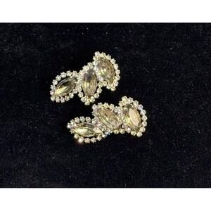 Weiss vintage clip-on earrings marquise cut smoky gray rhinstones 1.5"